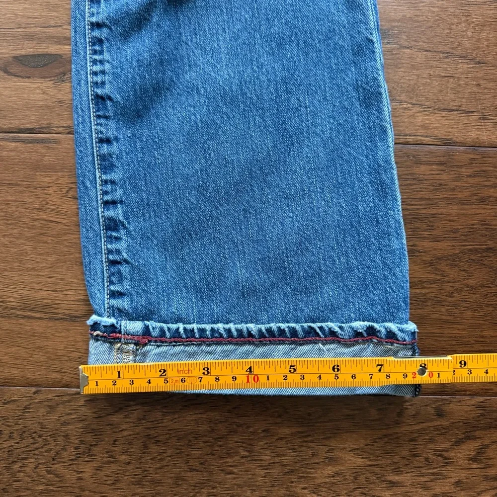J Crew Vintage Rigid Denim Straight Leg Jeans Red Stitch Cuff Faded Indigo 31x27